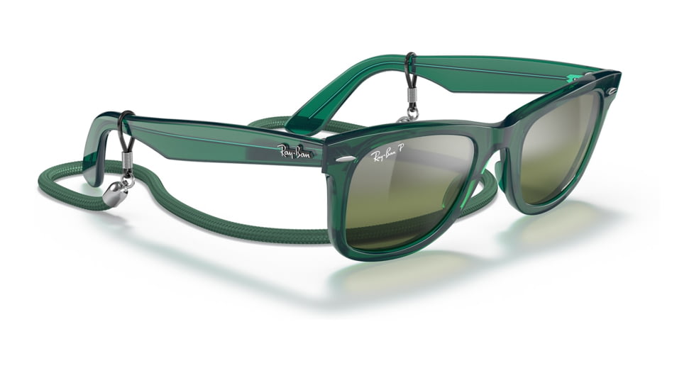 Ray-Ban RB2140 Original Wayfarer Sunglasses, Transparent Green Frame, Silver/Green Chromance Lens, Polarized, 50, RB2140-6615G4-50