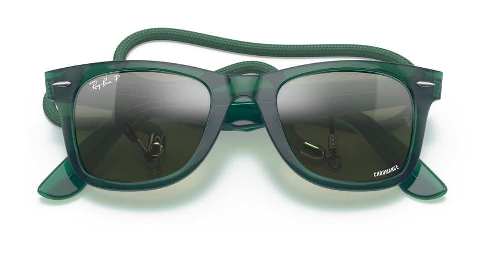 Ray-Ban RB2140 Original Wayfarer Sunglasses, Transparent Green Frame, Silver/Green Chromance Lens, Polarized, 50, RB2140-6615G4-50