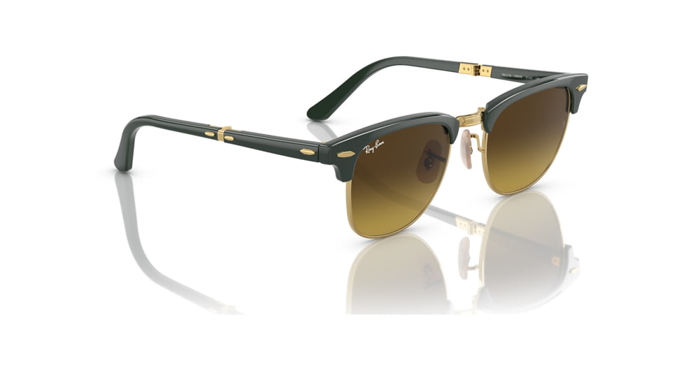 Ray-Ban RB2176 Clubmaster Folding Sunglasses, Green On Arista Frame, Gradient Brown Lens, 51, RB2176-136885-51