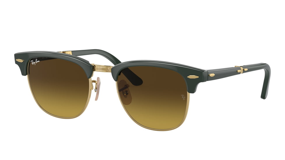 Ray-Ban RB2176 Clubmaster Folding Sunglasses, Green On Arista Frame, Gradient Brown Lens, 51, RB2176-136885-51
