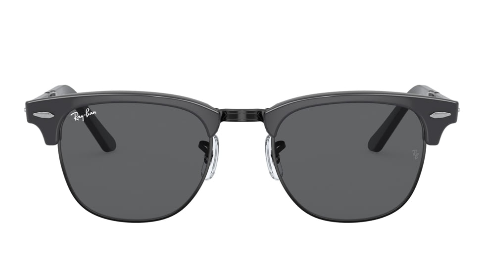 Ray-Ban RB2176 Clubmaster Folding Sunglasses, Grey On Black Frame, Dark Grey Lens, 51, RB2176-1367B1-51