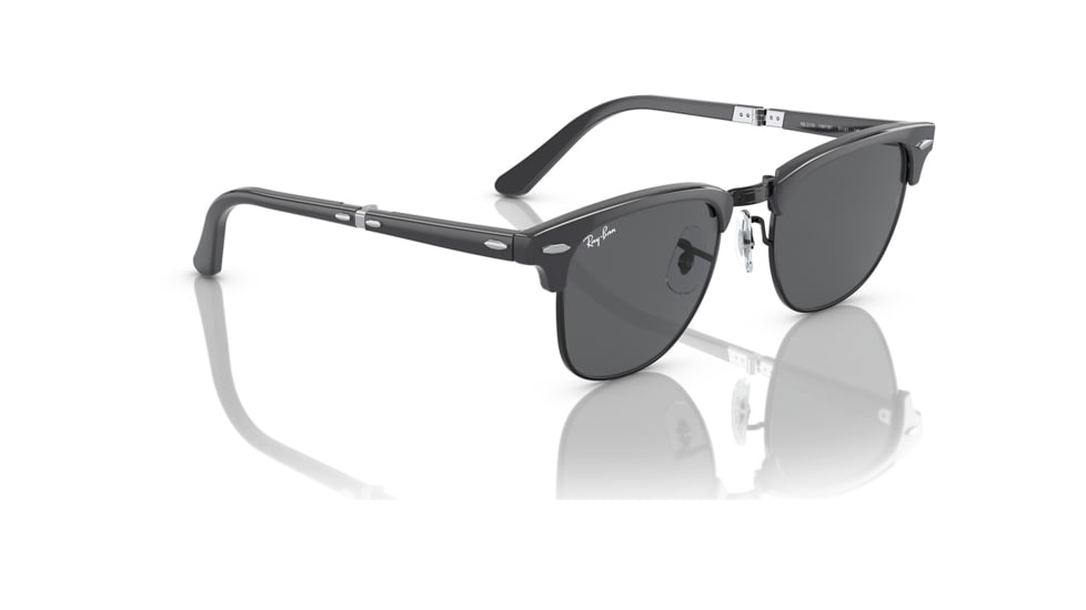 Ray-Ban RB2176 Clubmaster Folding Sunglasses, Grey On Black Frame, Dark Grey Lens, 51, RB2176-1367B1-51