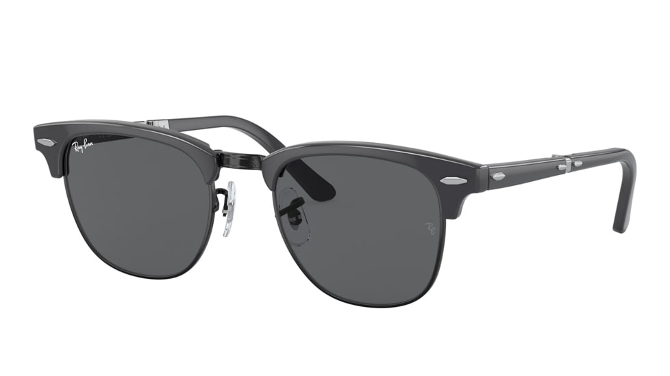 Ray-Ban RB2176 Clubmaster Folding Sunglasses, Grey On Black Frame, Dark Grey Lens, 51, RB2176-1367B1-51