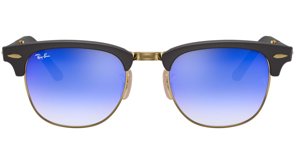 Ray-Ban RB2176 Clubmaster Folding Sunglasses, Matte Black Frame, Blu Flash Gradient Lenses, 901S7Q-51