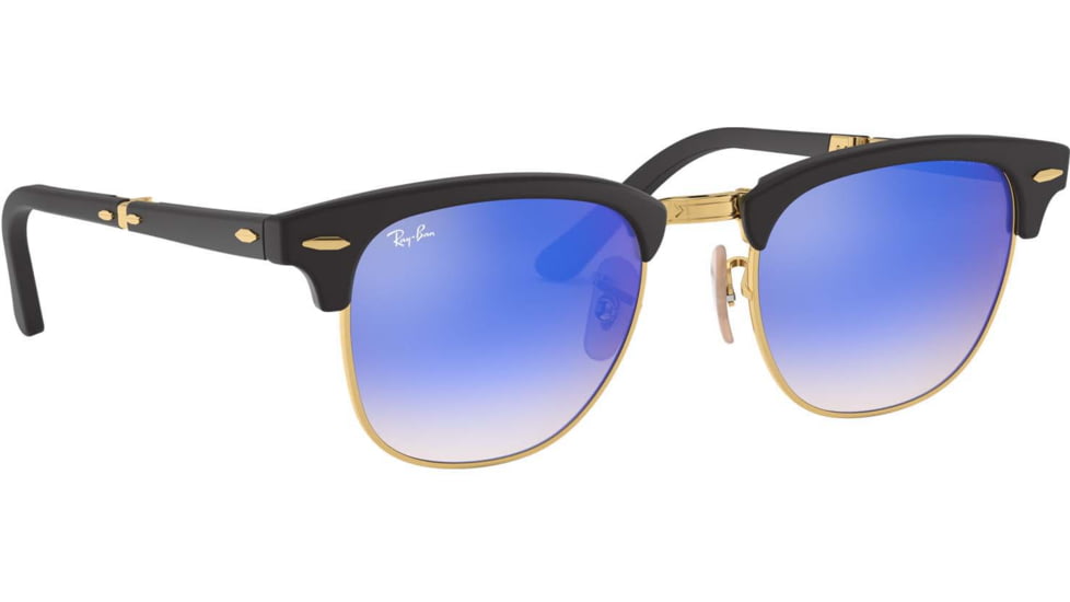 Ray-Ban RB2176 Clubmaster Folding Sunglasses, Matte Black Frame, Blu Flash Gradient Lenses, 901S7Q-51