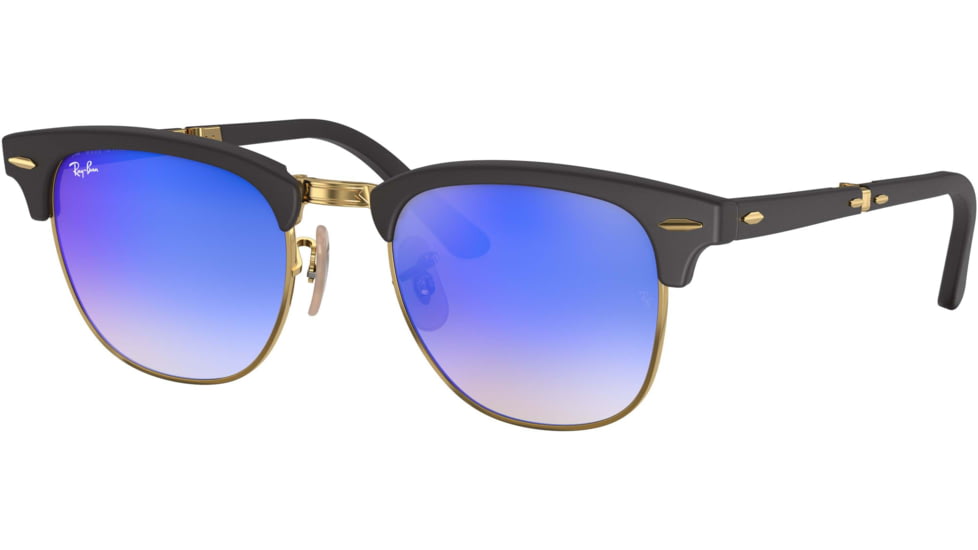 Ray-Ban RB2176 Clubmaster Folding Sunglasses, Matte Black Frame, Blu Flash Gradient Lenses, 901S7Q-51