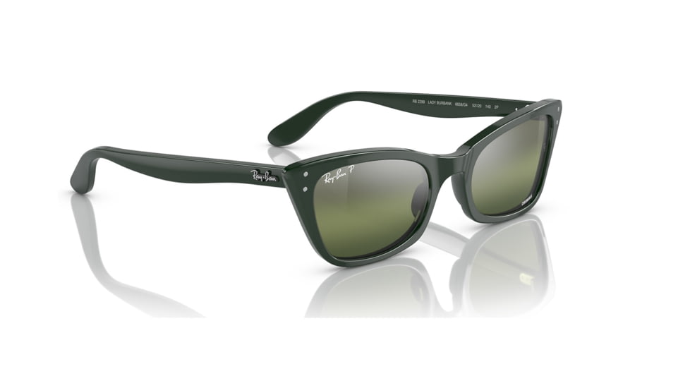 Ray-Ban RB2299 Lady Burbank Sunglasses - Womens, Green Frame, Dark Green Grad Mirror Polarized Lens, 52, RB2299-6659G4-52