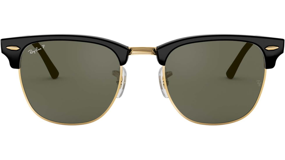 Ray-Ban RB3016 Clubmaster Sunglasses, Black Crystal Green P Frame, Polarized 49 mm Diameter Lenses, 901-58-4921