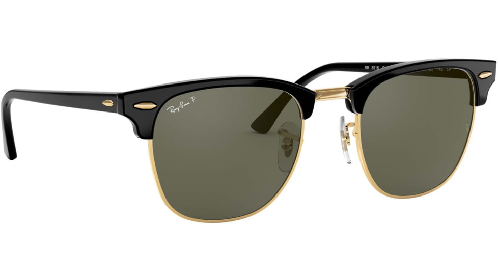 Ray-Ban RB3016 Clubmaster Sunglasses, Black Crystal Green P Frame, Polarized 49 mm Diameter Lenses, 901-58-4921