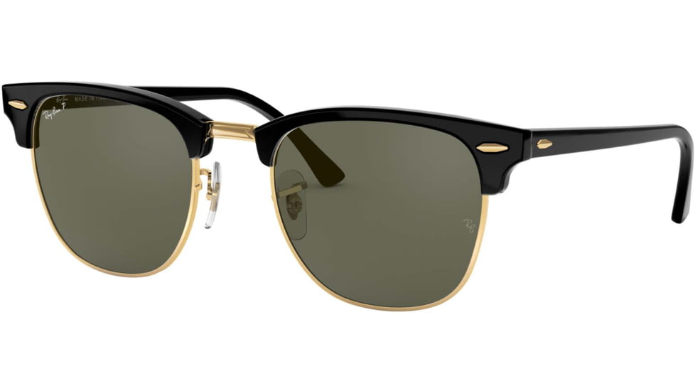 Ray-Ban RB3016 Clubmaster Sunglasses, Black Crystal Green P Frame, Polarized 49 mm Diameter Lenses, 901-58-4921