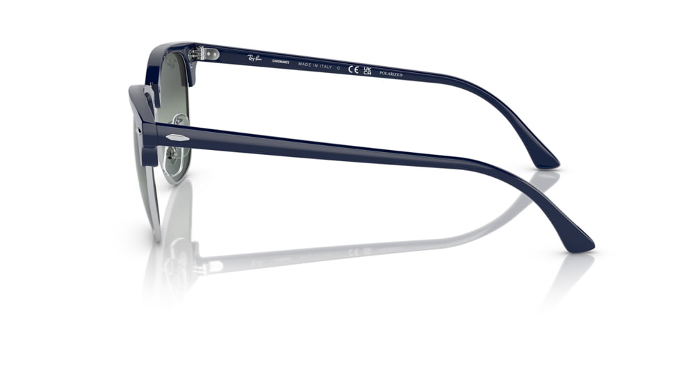 Ray-Ban RB3016 Clubmaster Sunglasses, Blue On Silver Frame, Dark Blue Mirror Polarized Lens, 49, RB3016-1366G6-49