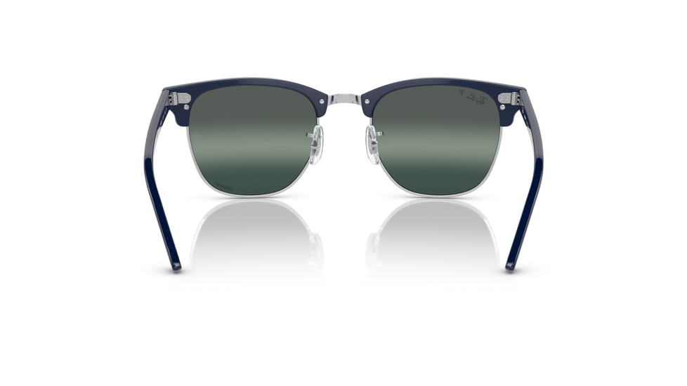 Ray-Ban RB3016 Clubmaster Sunglasses, Blue On Silver Frame, Dark Blue Mirror Polarized Lens, 49, RB3016-1366G6-49