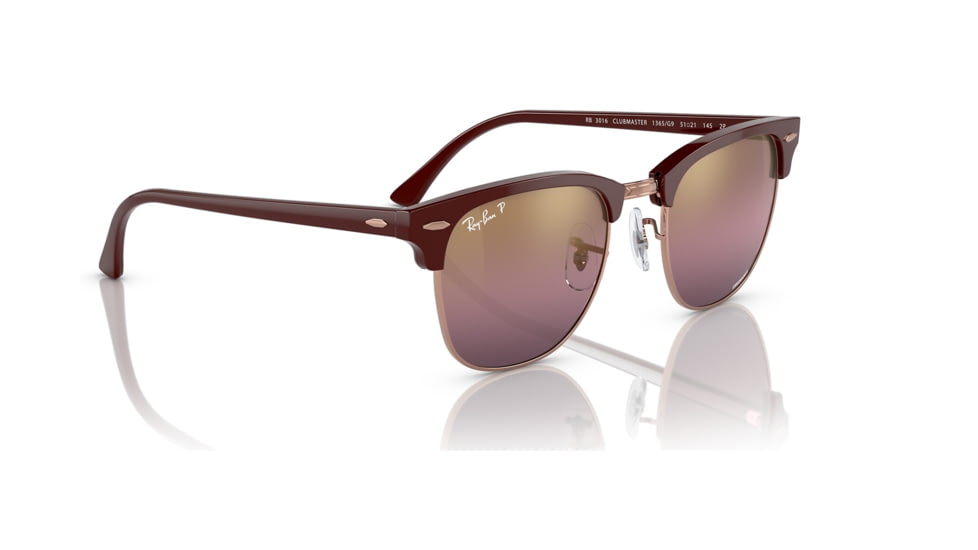 Ray-Ban RB3016 Clubmaster Sunglasses, Bordeaux On Rose Gold Frame, Red Mirror Polarized Lens, 49, RB3016-1365G9-49