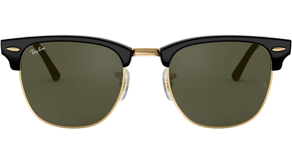 Ray-Ban RB3016 Clubmaster Sunglasses, Ebony/Arista Crystal Green Frame, 51 mm Diameter Lenses, W0365-5121