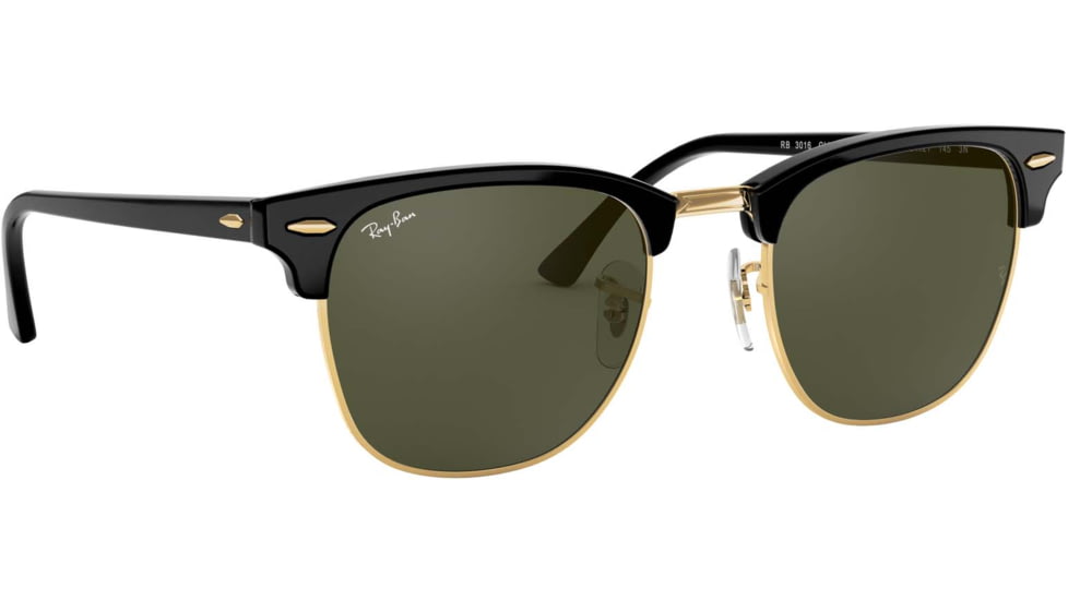 Ray-Ban RB3016 Clubmaster Sunglasses, Ebony/Arista Crystal Green Frame, 51 mm Diameter Lenses, W0365-5121