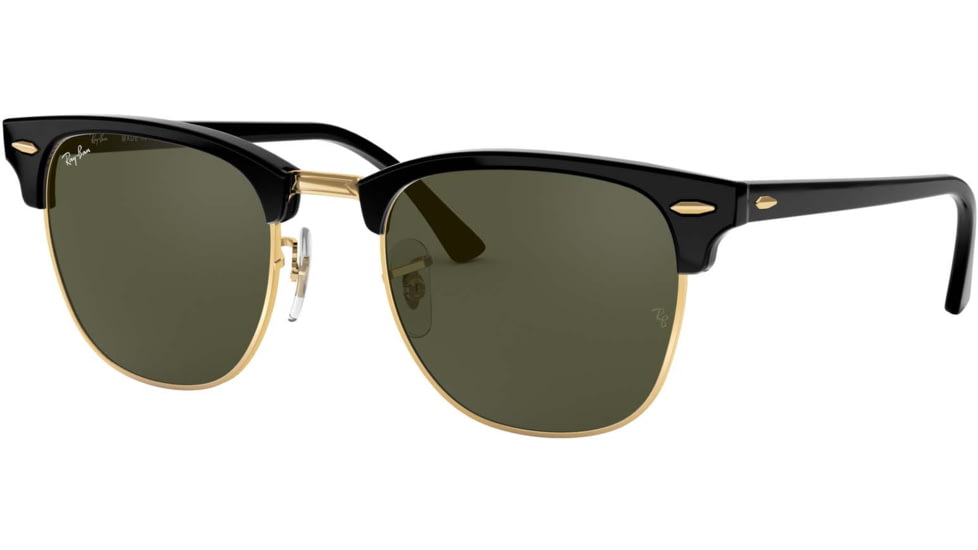 Ray-Ban RB3016 Clubmaster Sunglasses, Ebony/Arista Crystal Green Frame, 51 mm Diameter Lenses, W0365-5121