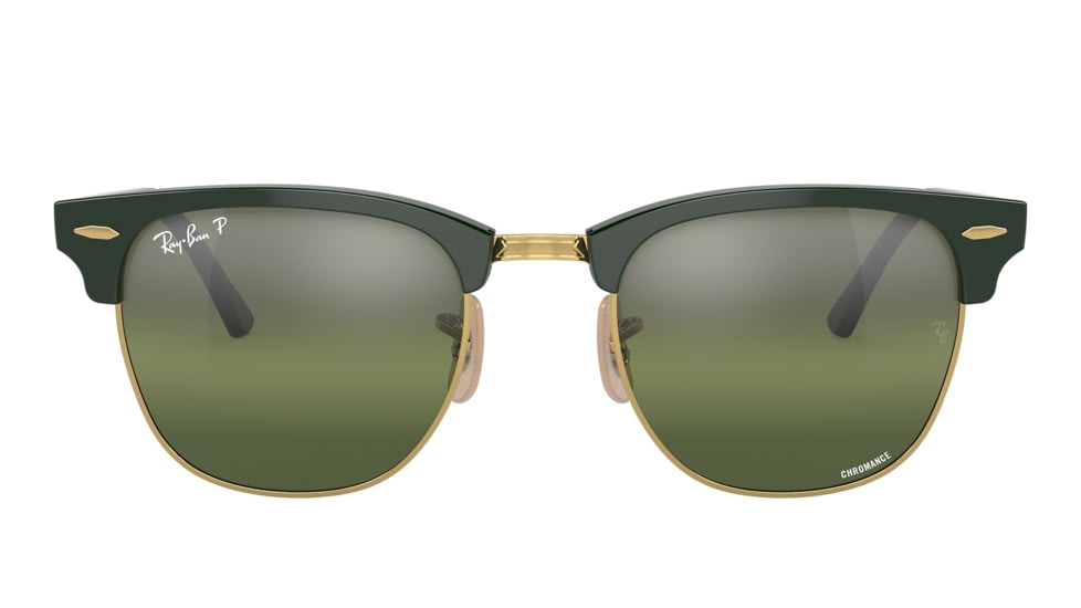 Ray-Ban RB3016 Clubmaster Sunglasses, Green On Arista Frame, Dark Green Mirror Polarized Lens, 49, RB3016-1368G4-49