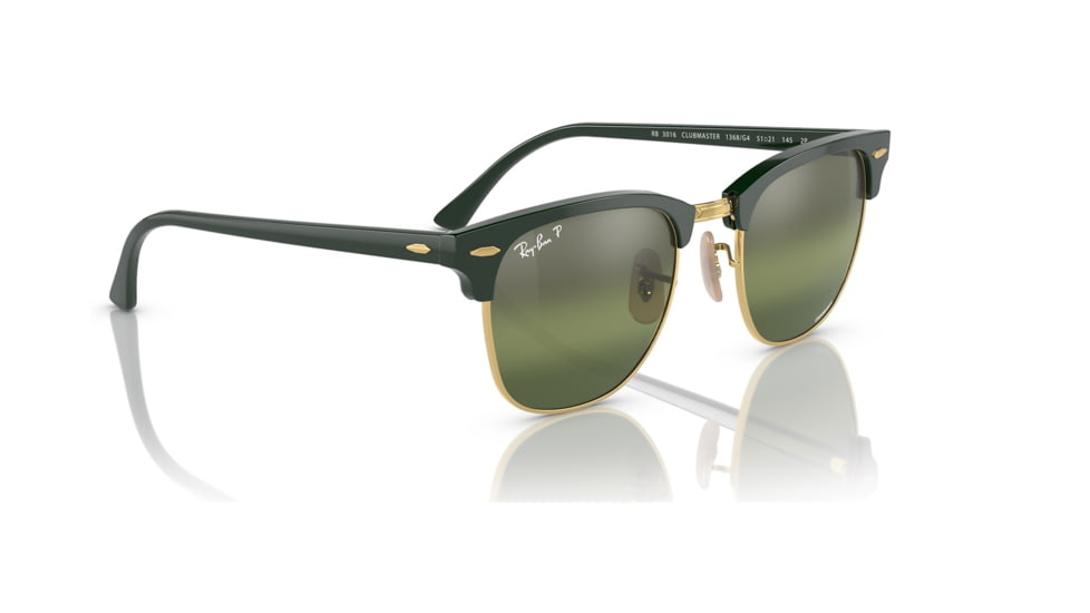 Ray-Ban RB3016 Clubmaster Sunglasses, Green On Arista Frame, Dark Green Mirror Polarized Lens, 49, RB3016-1368G4-49