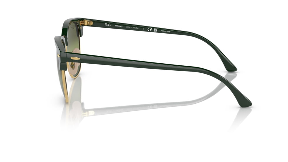 Ray-Ban RB3016 Clubmaster Sunglasses, Green On Arista Frame, Dark Green Mirror Polarized Lens, 49, RB3016-1368G4-49