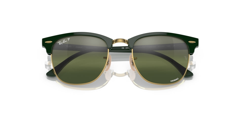 Ray-Ban RB3016 Clubmaster Sunglasses, Green On Arista Frame, Dark Green Mirror Polarized Lens, 49, RB3016-1368G4-49