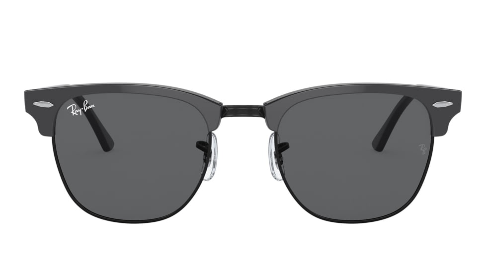 Ray-Ban RB3016 Clubmaster Sunglasses, Grey On Black Frame, Dark Grey Lens, 49, RB3016-1367B1-49