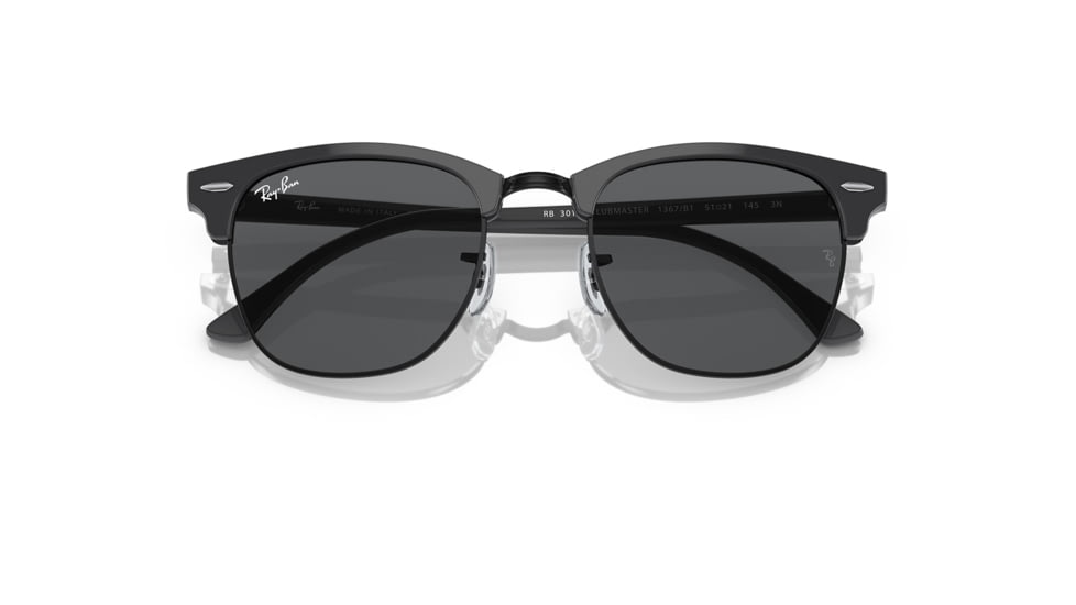 Ray-Ban RB3016 Clubmaster Sunglasses, Grey On Black Frame, Dark Grey Lens, 49, RB3016-1367B1-49