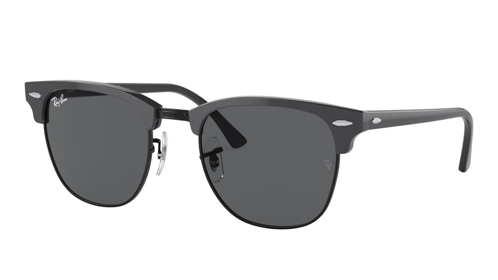 Ray-Ban RB3016 Clubmaster Sunglasses, Grey On Black Frame, Dark Grey Lens, 49, RB3016-1367B1-49