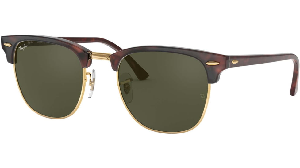 Ray-Ban RB3016 Clubmaster Sunglasses, Mock Tortoise/Arista Crystal Green Frame, 51 mm Diameter Lenses, W0366-5121
