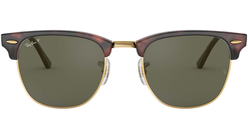Ray-Ban RB3016 Clubmaster Sunglasses, Red Havana Frame, Crystal Green Polarized Lenses, RB3016 990/58-49