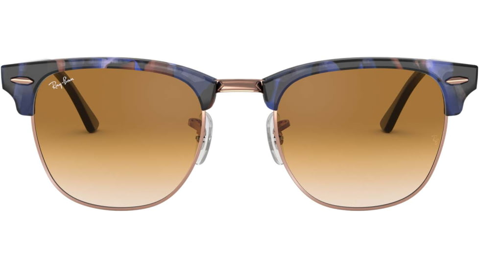 Ray-Ban RB3016 Clubmaster Sunglasses, Spotted Brown/Blue Frame, Clear Gradient Brown Lenses, RB3016 125651-51