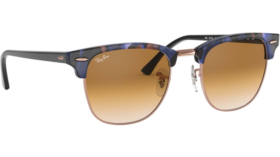 Ray-Ban RB3016 Clubmaster Sunglasses, Spotted Brown/Blue Frame, Clear Gradient Brown Lenses, RB3016 125651-51
