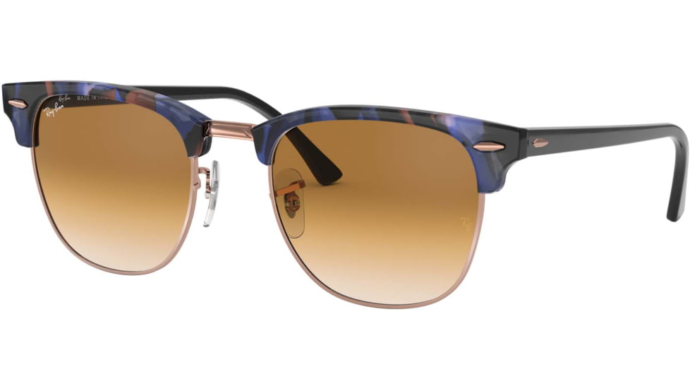 Ray-Ban RB3016 Clubmaster Sunglasses, Spotted Brown/Blue Frame, Clear Gradient Brown Lenses, RB3016 125651-51