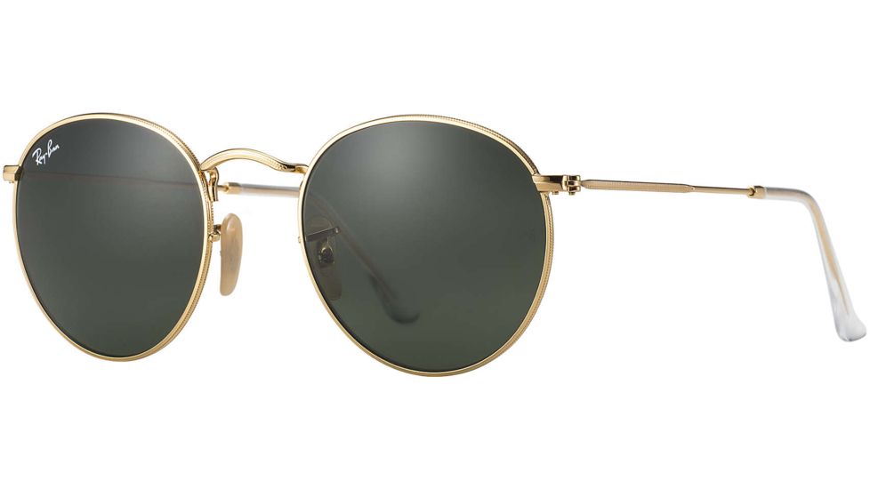 Ray-Ban Round Metal Sunglasses - Men's, Gold Frame, Crystal Green 50 mm Lenses, RB3447-001-50