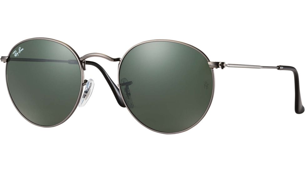 Ray-Ban Round Metal Sunglasses - Men's, Gunmetal Frame, Crystal Green 50 mm Lenses, RB3447-029-50