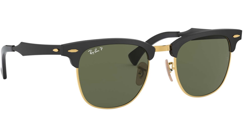Ray-Ban RB3507 Clubmaster Aluminum Sunglasses, Black/Arista Frame, polar green Lenses, 136/N5-51