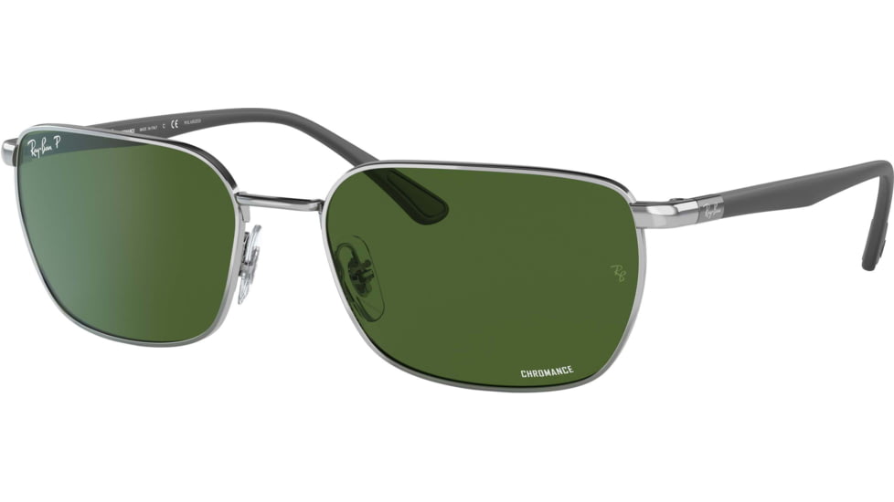 Ray-Ban RB3684CH Sunglasses, Polarized Dark Green Lenses, Silver, 58, RB3684CH-003-P1-58