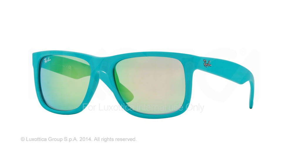 Ray-Ban RB4165 Sunglasses 60903R-51 - Turquoise Rubber Frame, Green Mirror Green Lenses