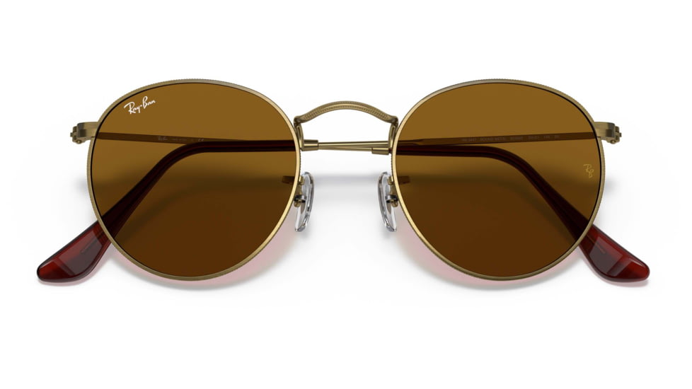 Ray-Ban Round Metal Sunglasses - Men's, Antique Gold Frame, Brown 53 mm Lenses, RB3447-922833-53