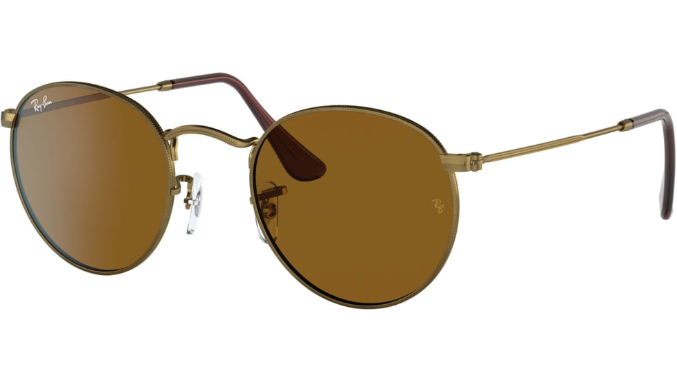 Ray-Ban Round Metal Sunglasses - Men's, Antique Gold Frame, Brown 53 mm Lenses, RB3447-922833-53