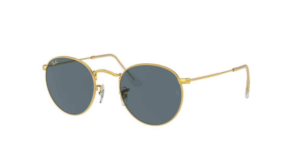 Ray-Ban Round Metal Sunglasses - Men's, Gold Frame, Blue 47 mm Lenses, RB3447-9196R5-47