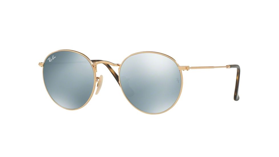 Ray-Ban ROUND METAL RB3447N Sunglasses 001/30-47 - Shiny Gold Frame, Grey-Flash Lenses