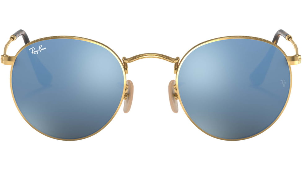 Ray-Ban ROUND METAL RB3447N Sunglasses 001/9O-50 - Shiny Gold Frame, Light Blue Flash Lenses