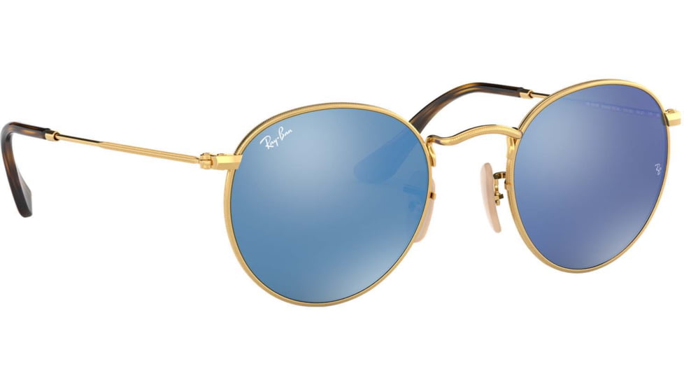 Ray-Ban ROUND METAL RB3447N Sunglasses 001/9O-50 - Shiny Gold Frame, Light Blue Flash Lenses