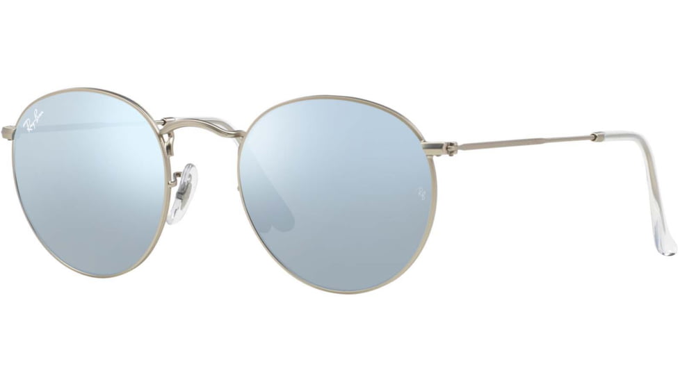 Ray-Ban Round Metal Sunglasses - Men's, Silver Frame, Light Green Mirror Silver 50 mm Lenses, RB3447-019-30-50