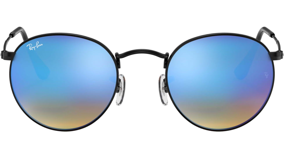 Ray-Ban Round Metal Sunglasses - Mens, Shiny Black Frame, Mirror Gradient Blue 50 mm Lenses, RB3447-002-4O-50