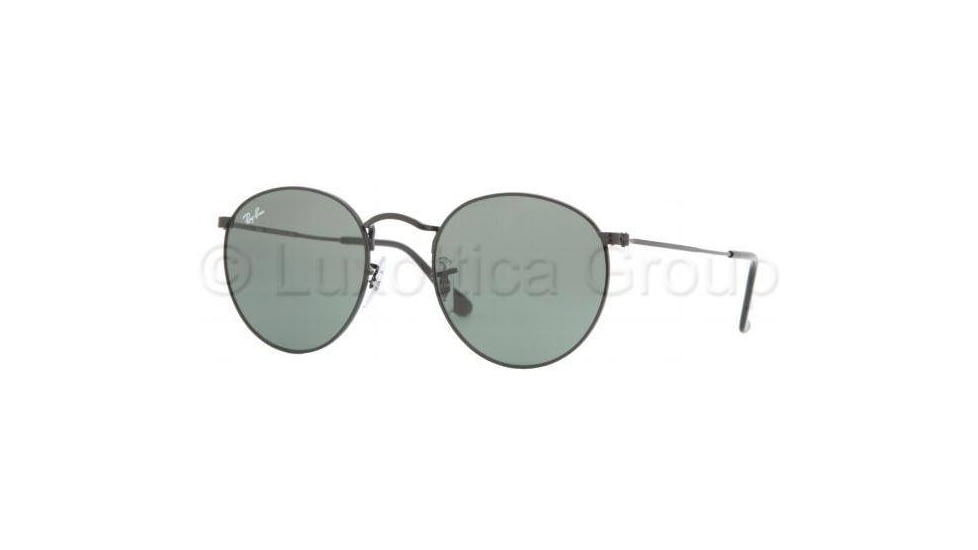 Ray-Ban Round Metal Sunglasses - Men's, Black Frame, Crystal Green 50 mm Lenses, RB3447-002-50