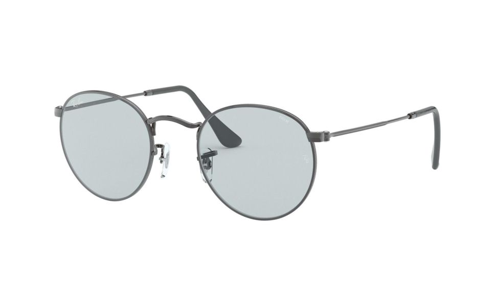 Ray-Ban Round Metal Sunglasses - Men's, Gunmetal Frame, Light Blue 50 mm Lenses, RB3447-004-T3-50