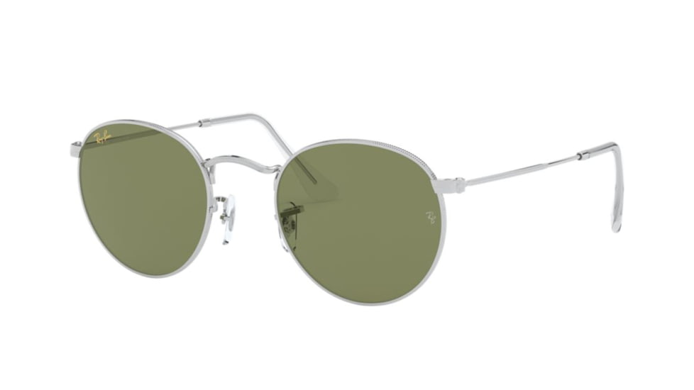 Ray-Ban Round Metal Sunglasses - Men's, Silver Frame, Green Bottle 50 mm Lenses, RB3447-91984E-50