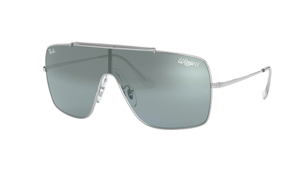 Ray-Ban WINGS II Sunglasses - Men's, Silver Frame, Light Blue/Silver Gradient Mirror Lenses, RB3697-003-Y0-35