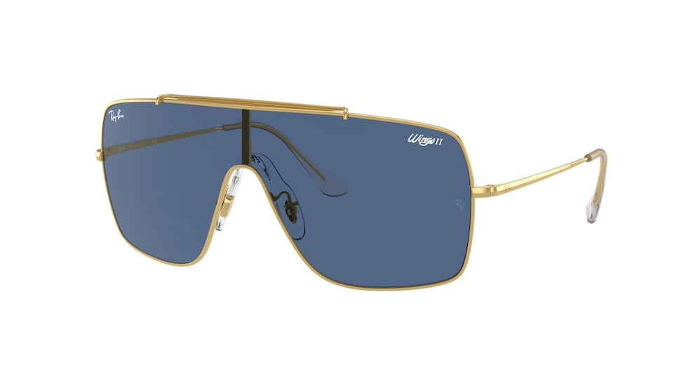 Ray-Ban WINGS II Sunglasses - Men's, Gold Frame, Dark Blue Lenses, RB3697-905080-35